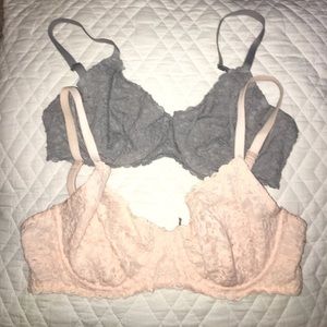 Aerie Gray & Pink Unlined Bra Bundle
