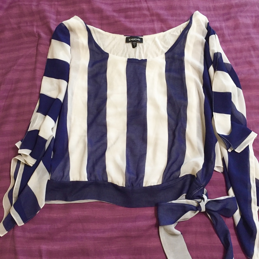 Bebe Striped Cold-Shoulder Top