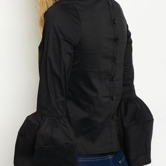 Bell sleeve top with neck tie - Picture 2 of 3