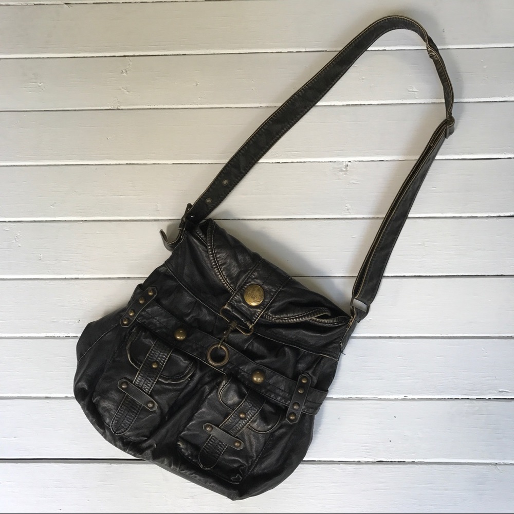 Cesca Dark Leather Purse with Brass Detailing