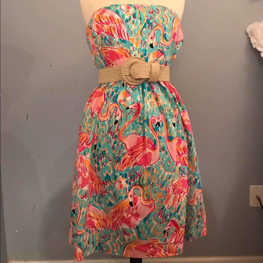 Lilly Pulitzer Flamingo Print Strapless Dress