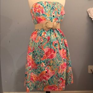 Lilly Pulitzer Flamingo Print Strapless Dress
