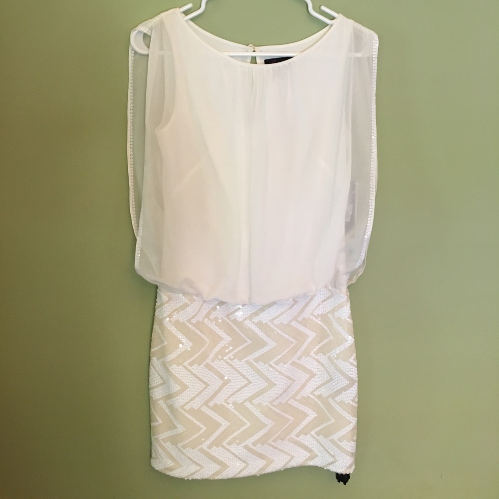 White sequin bottom, loose top dress