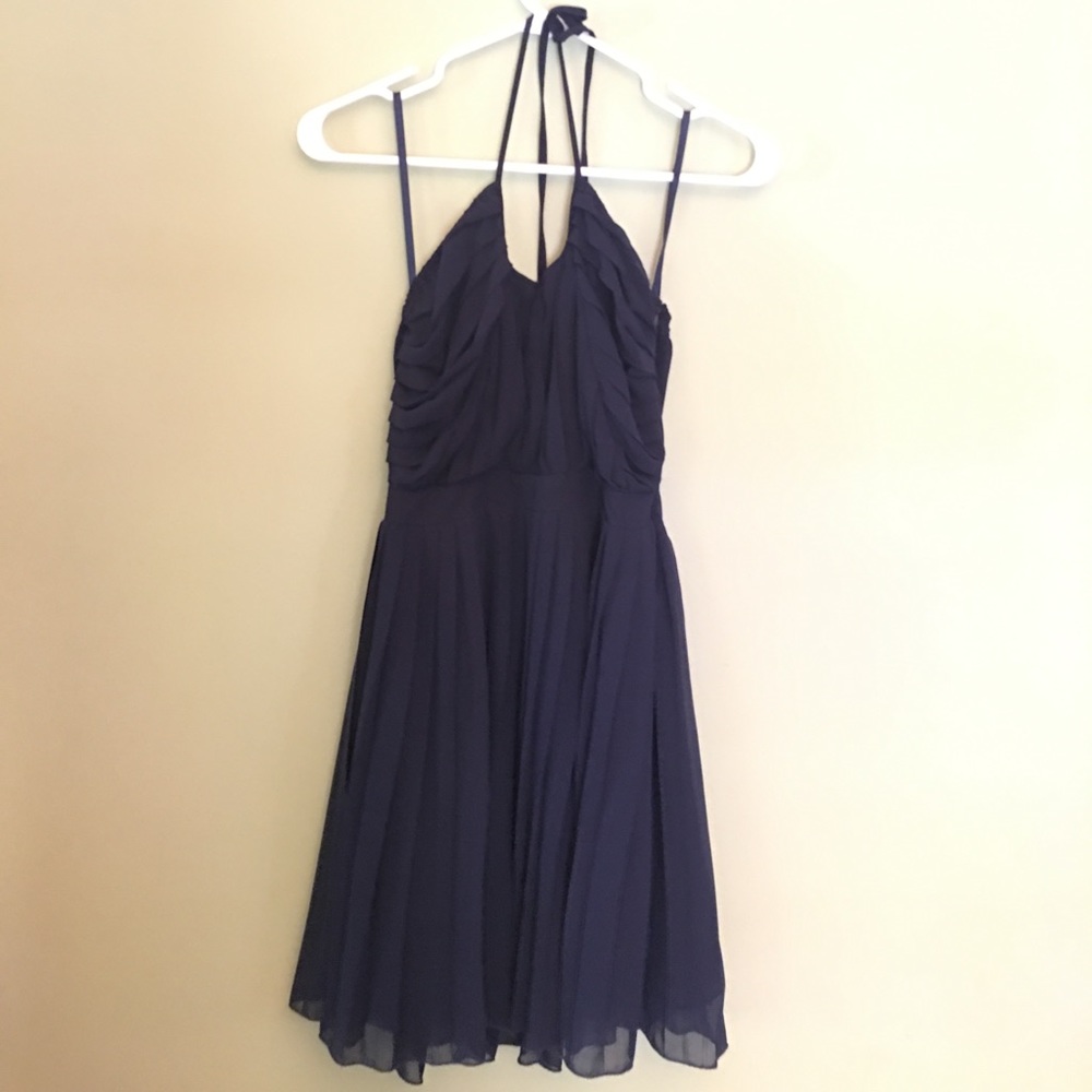 Flowy navy halter dress