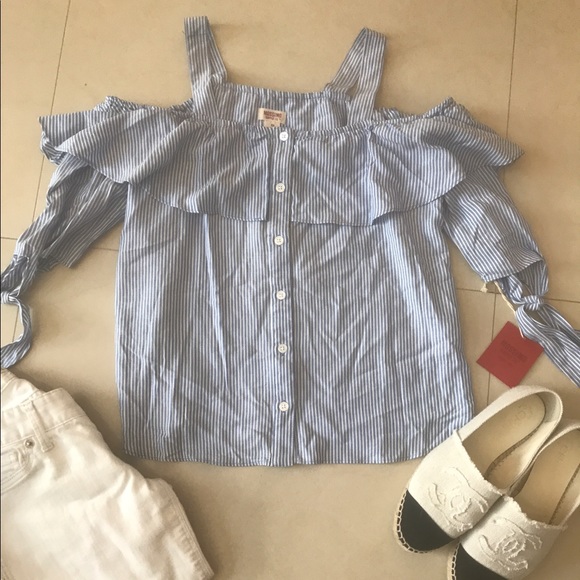 NWT Striped Mossimo Cold Shoulder Blouse Top XS - Picture 1 of 3