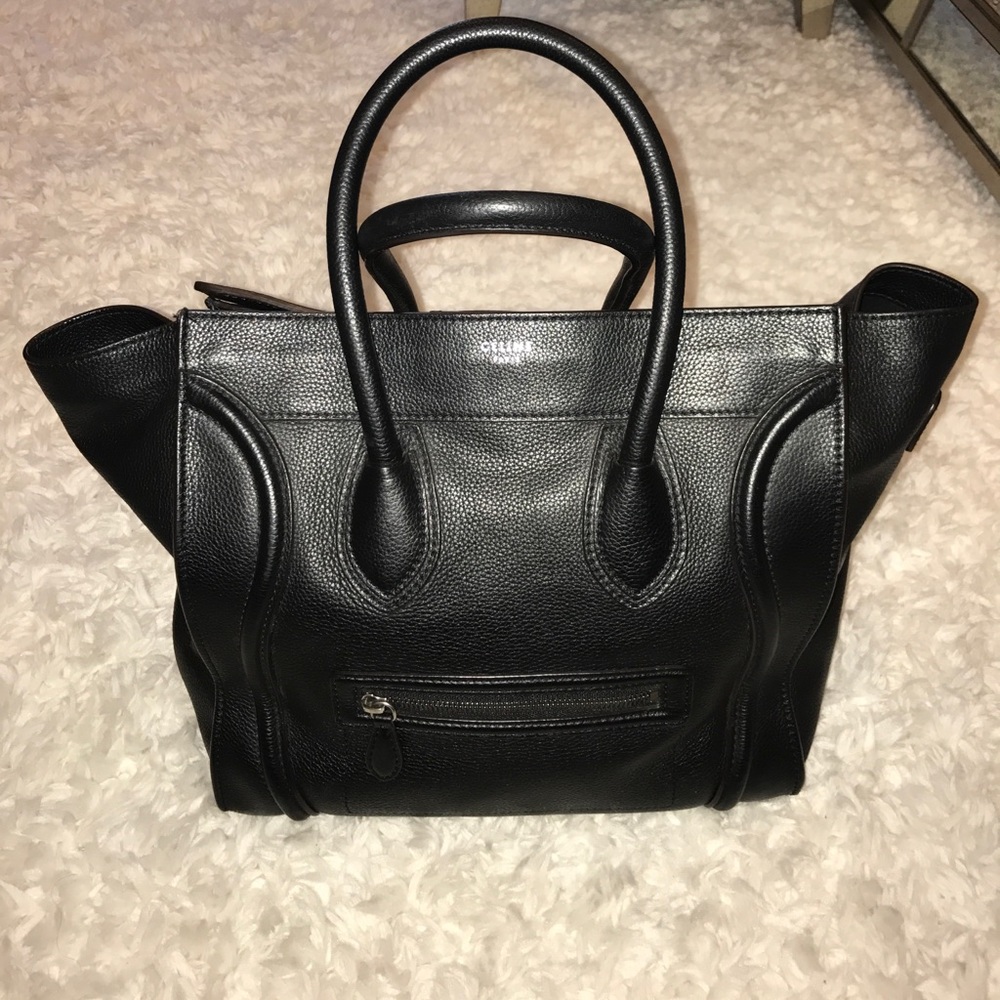 CELINE Drummed Calfskin Mini Luggage Black