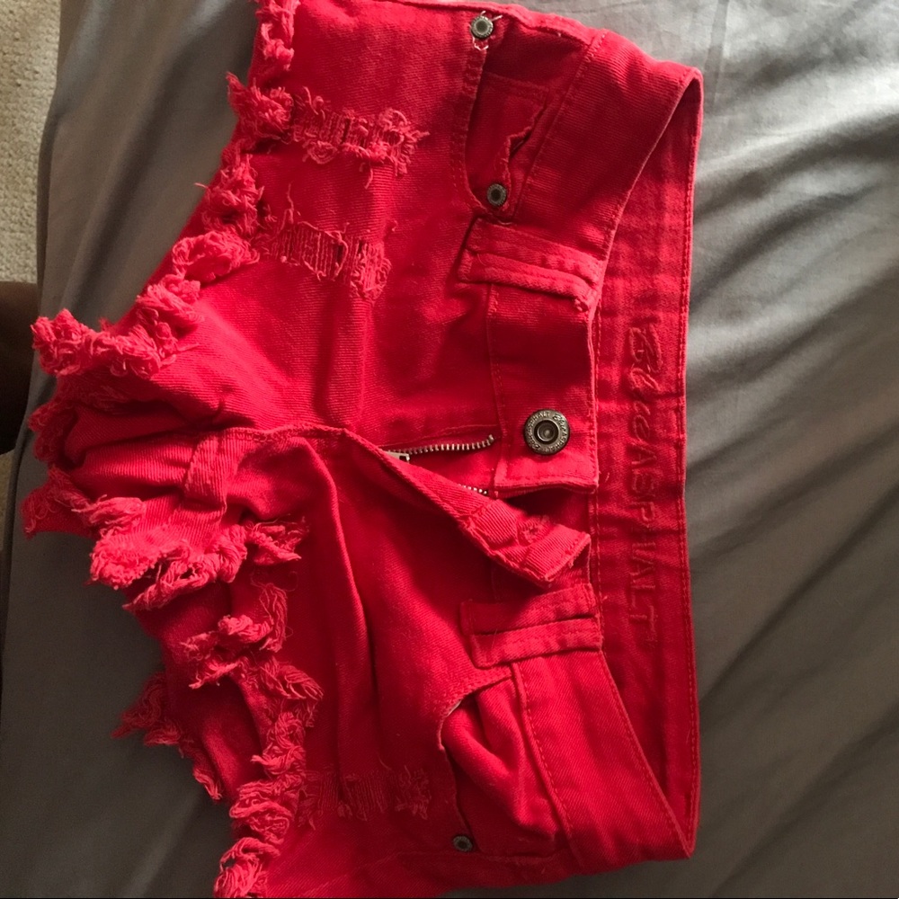 Red Colored Blue Asphalt Shorts
