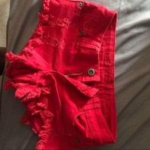 Red Colored Blue Asphalt Shorts