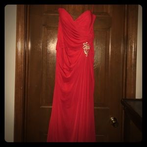 Strapless red Alyce Paris formal gown