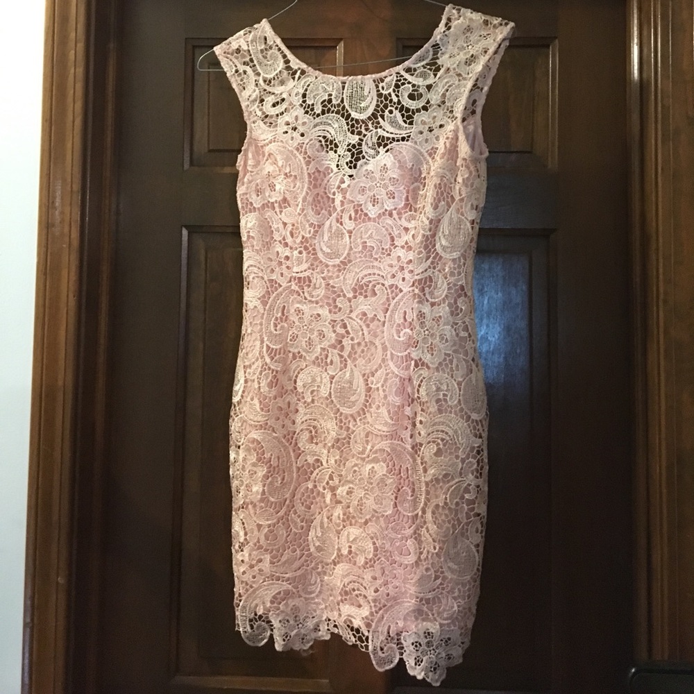 Pale pink, lace cocktail dress