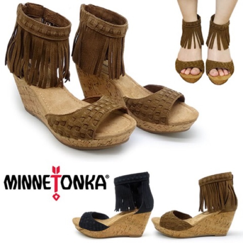 Minnetonka Isabel Dusty Brown Cork Wedge size 9