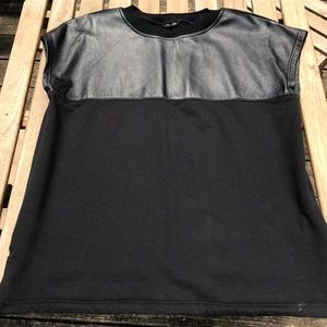 Short sleeve leather panel black top