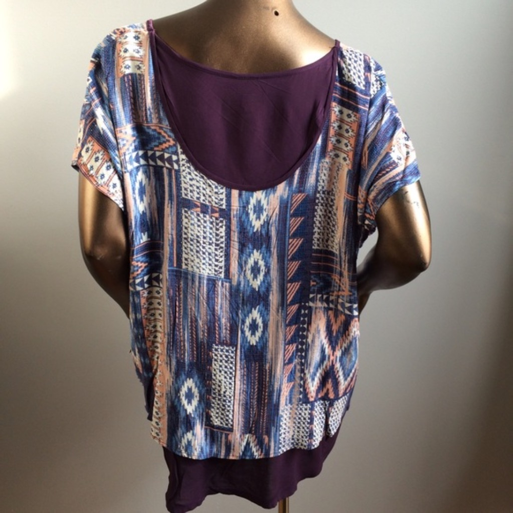 NEW Purple Layered Blouse Top Plus - Picture 2 of 3