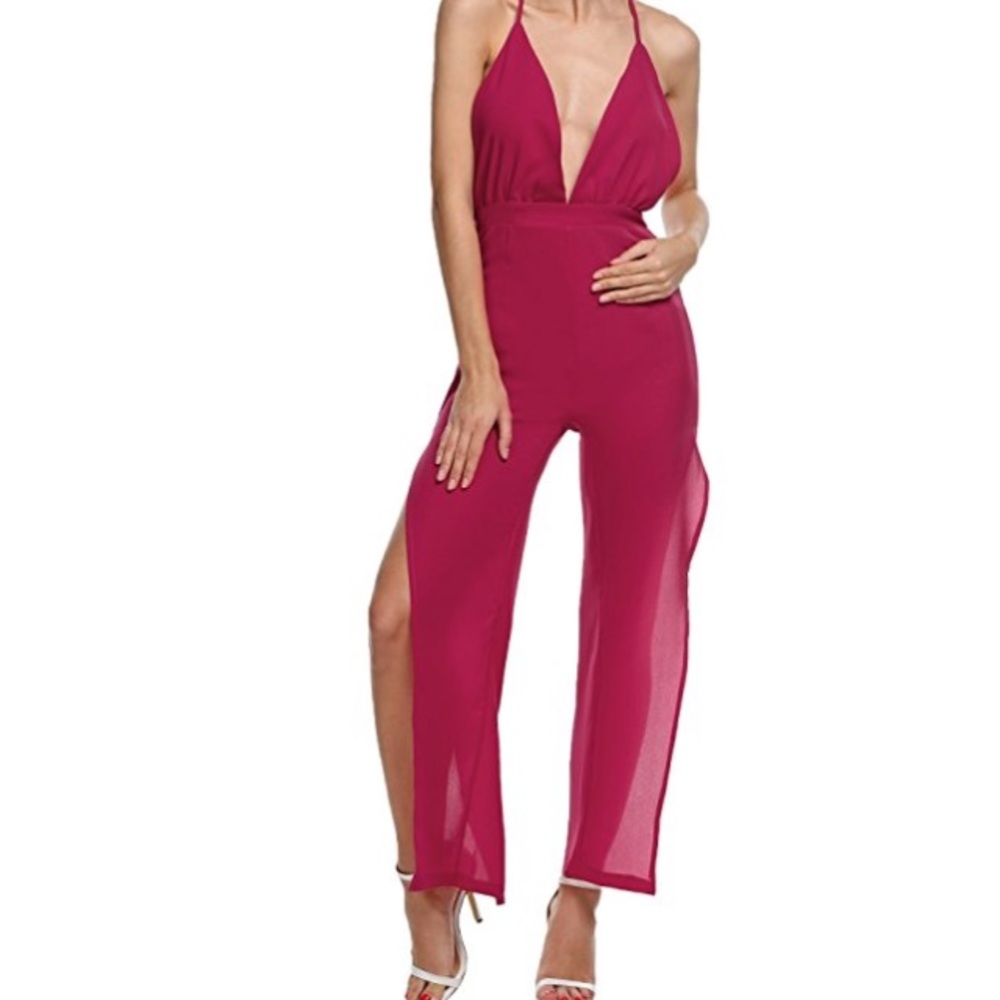 Spaghetti Strap High Slit Party Jumpsuit