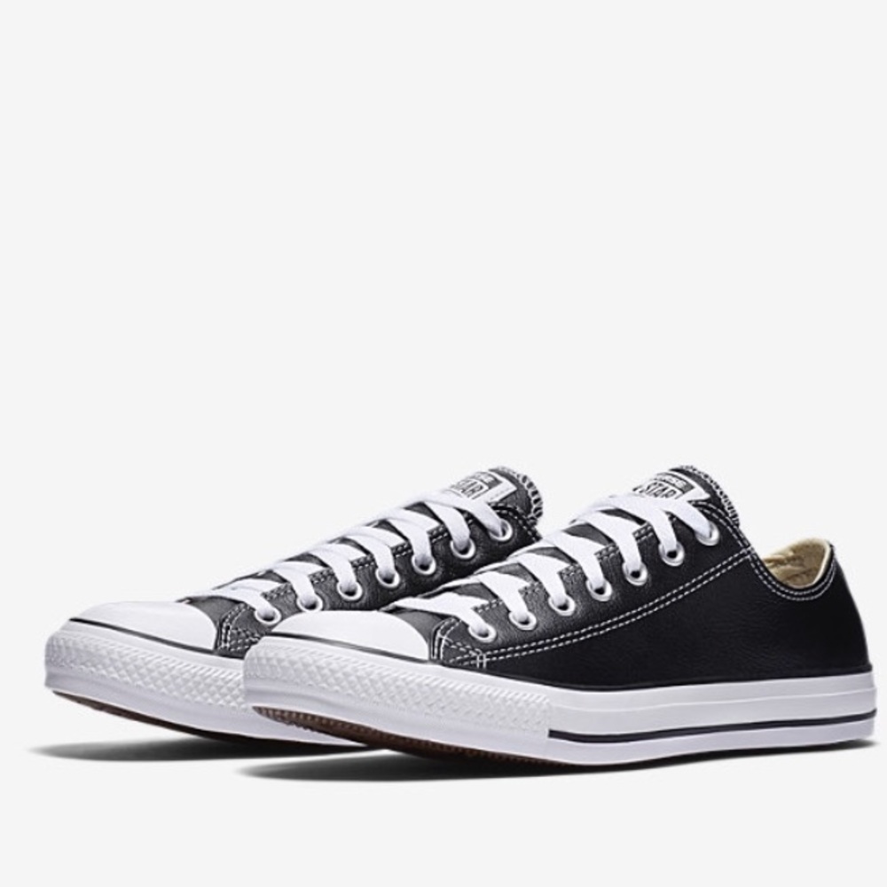 low top black leather converse
