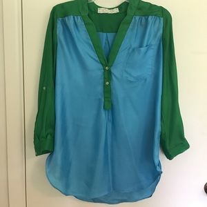 Silk blue and green impeccable pig blouse
