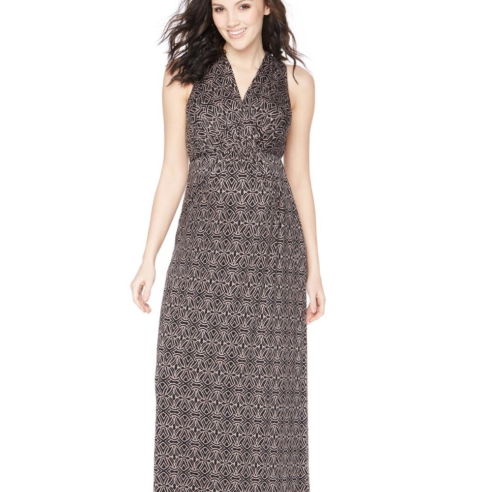 Floor length maternity dress. Sleeveless