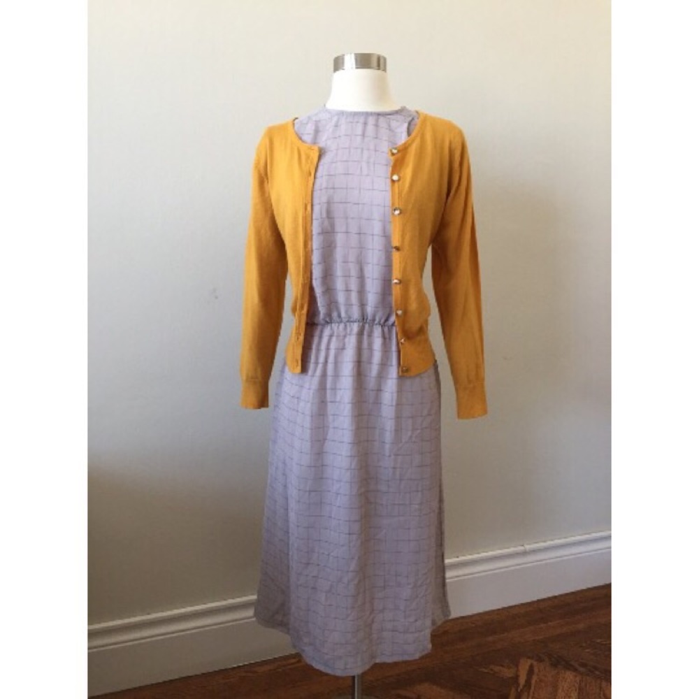 80s Rustic geometric long sleeve secretary dress