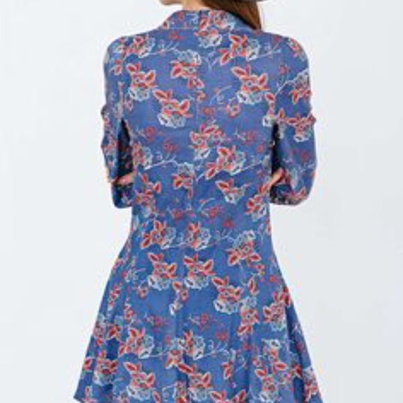 Ryder X UO Blue Floral Printed Fit & Flare Dress - Picture 2 of 7