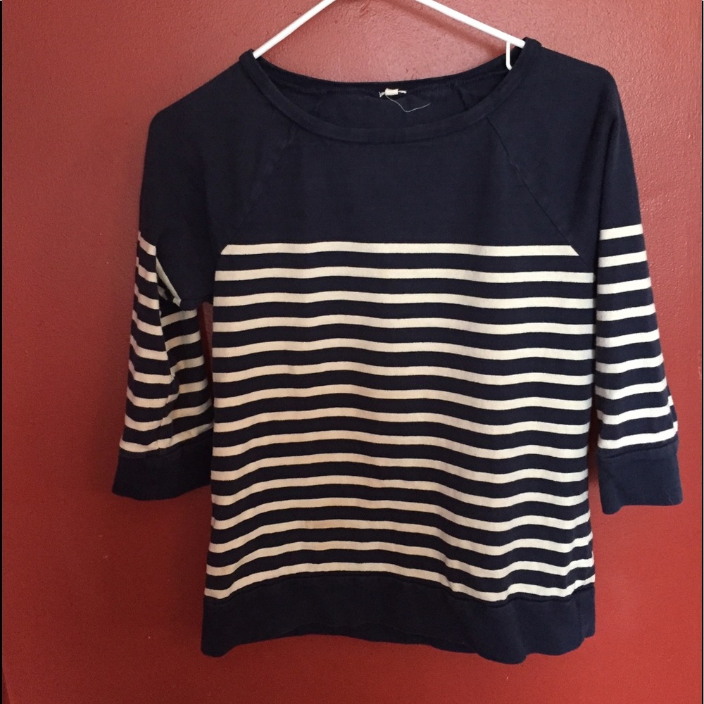 Navy blue and white striped sweater