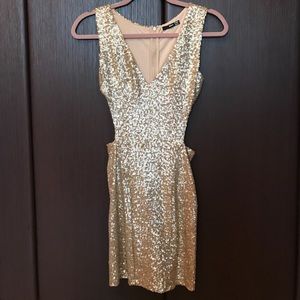 Gold sequenced cutout dress