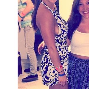 Backless Blue and Cream Patterned Romper