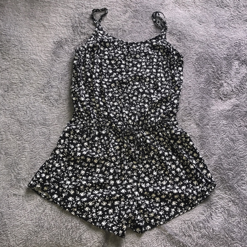 Black Floral Sleeveless Romper