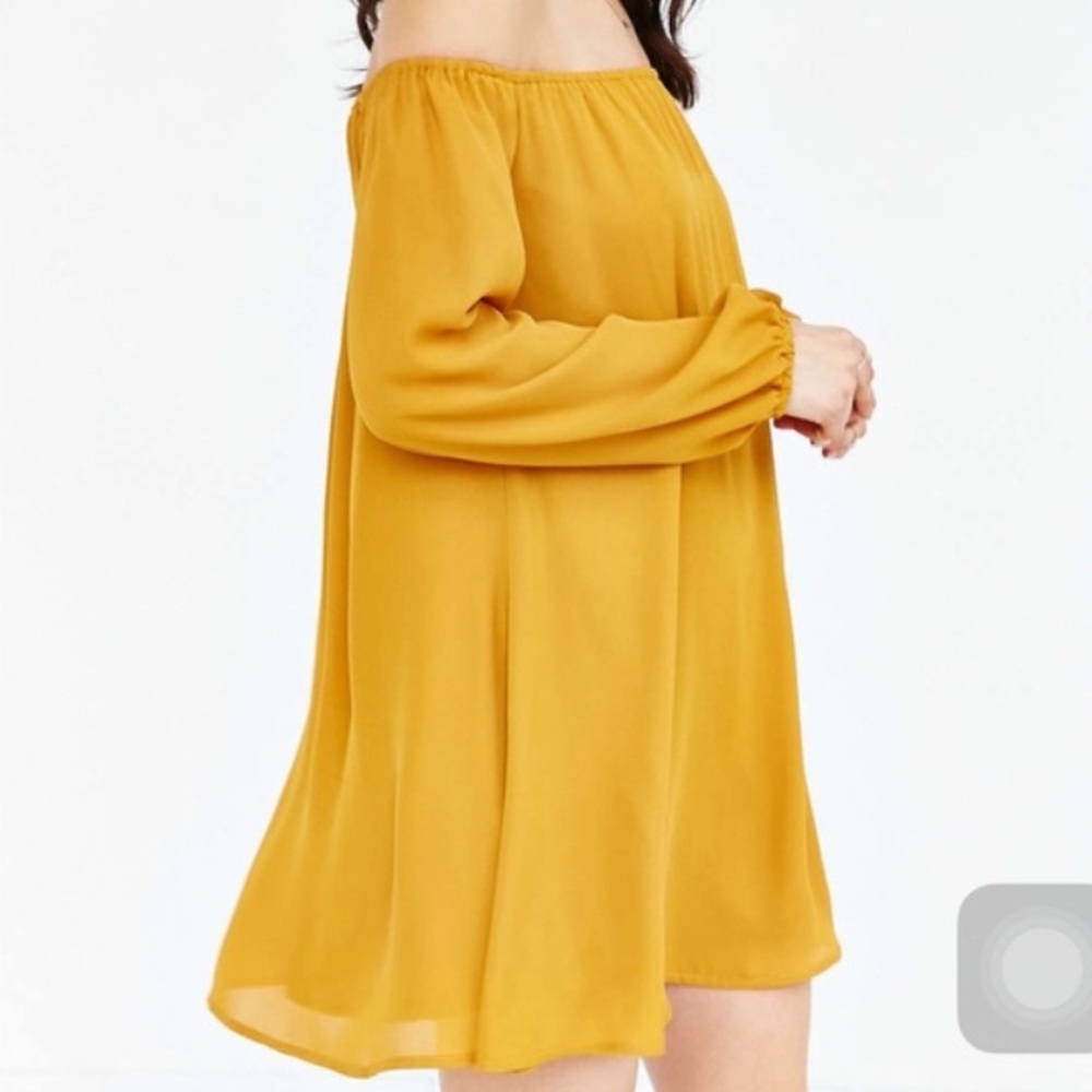 Urban Outfitters off the shoulder mustard dress.