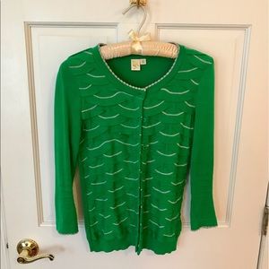 Anthropologie green cardigan with scalloped detail