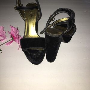Nine West Velvet Ankle Strap Chunky Heel