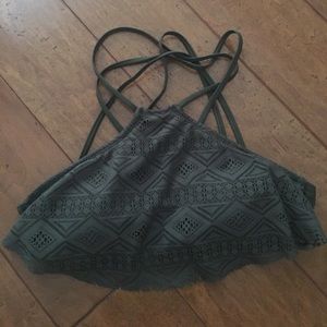 Green lace detailed halter swim top