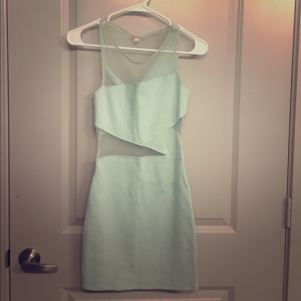 Light blue bodycon mesh cut out dress