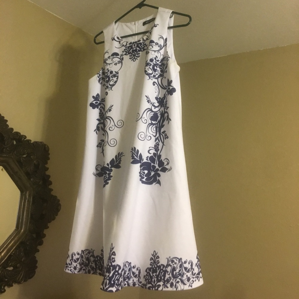 Blue and white fitted dress