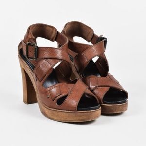 Chloé brown wooden leather platform sandals 38 7.5