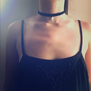 Black velvet cross choker