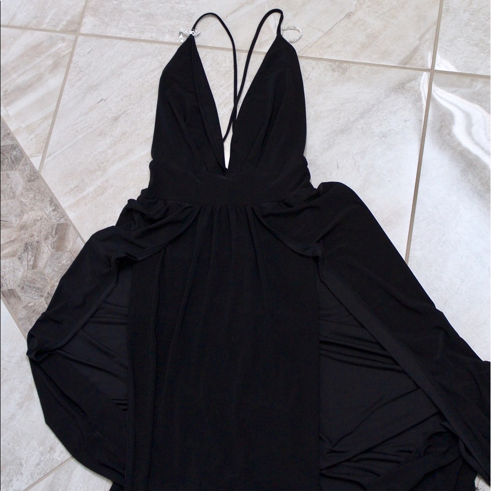 Plunging two slit long dress