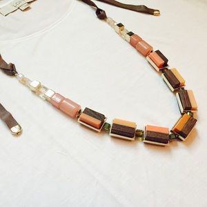 Loft Wooden Bead and Leather Strap Necklace