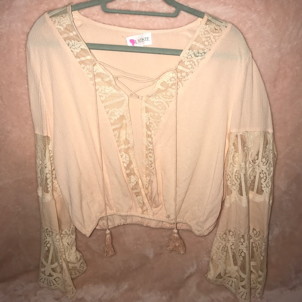 super cute cropped lace up top