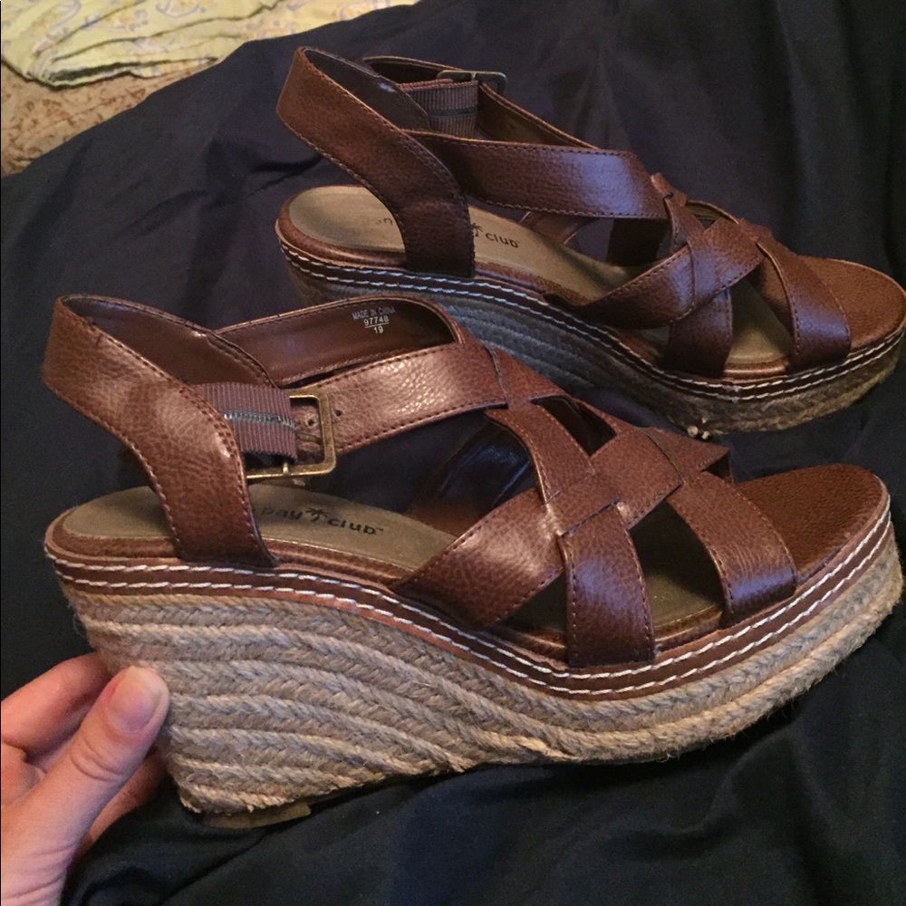 Leather and braided rope wedges