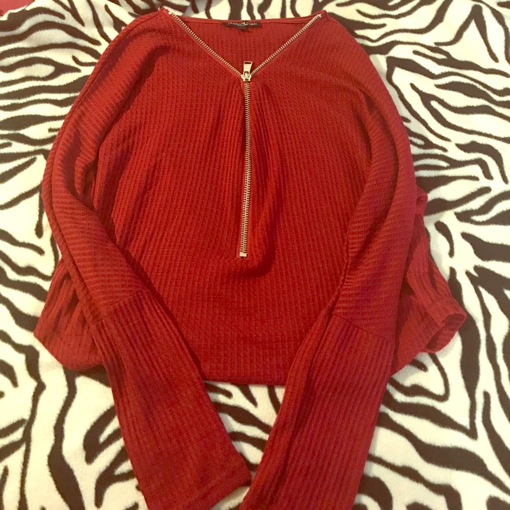 A Red Sweater-Like Top with a front Zipper ❤️