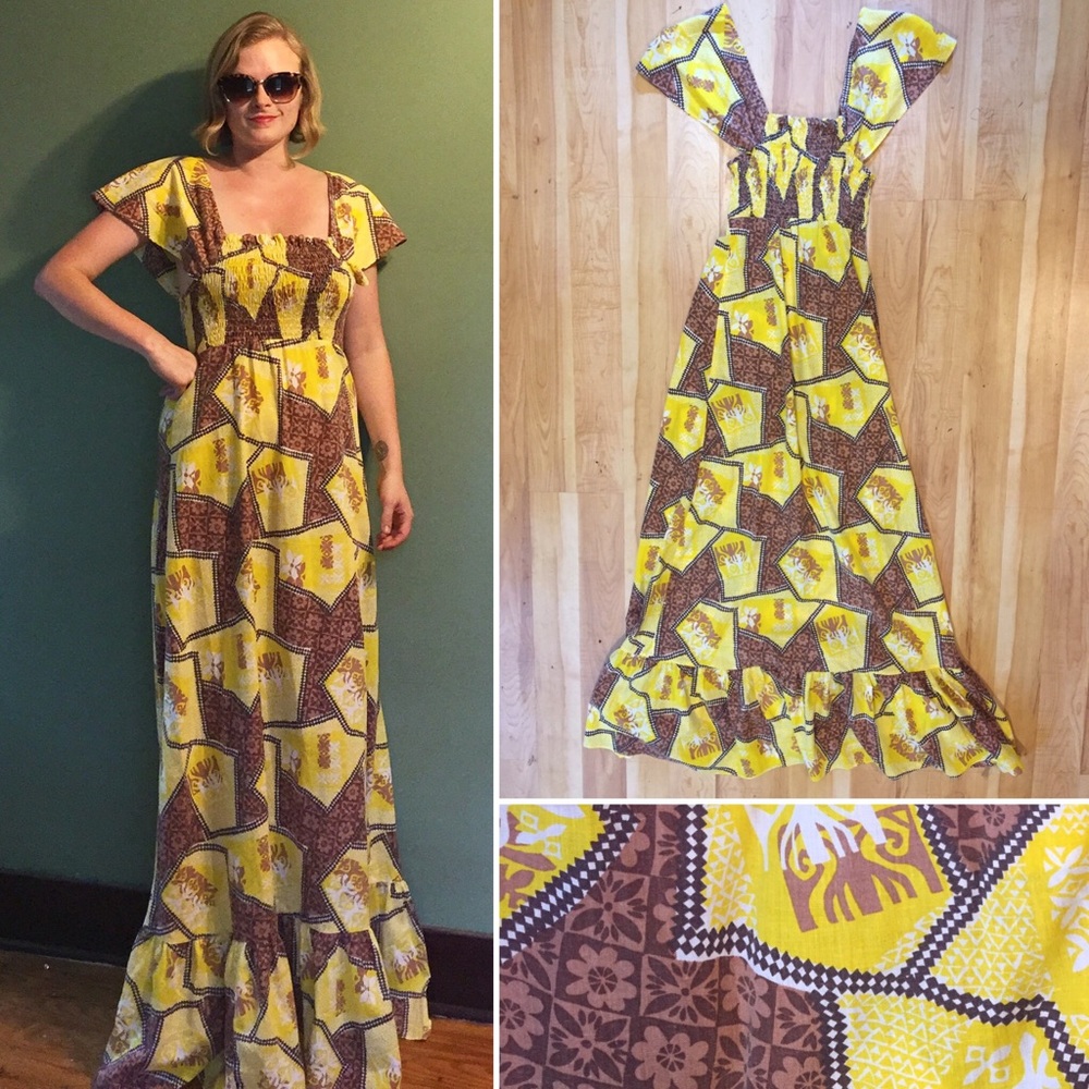 Vintage 70s Hawaiian Maxi Dress