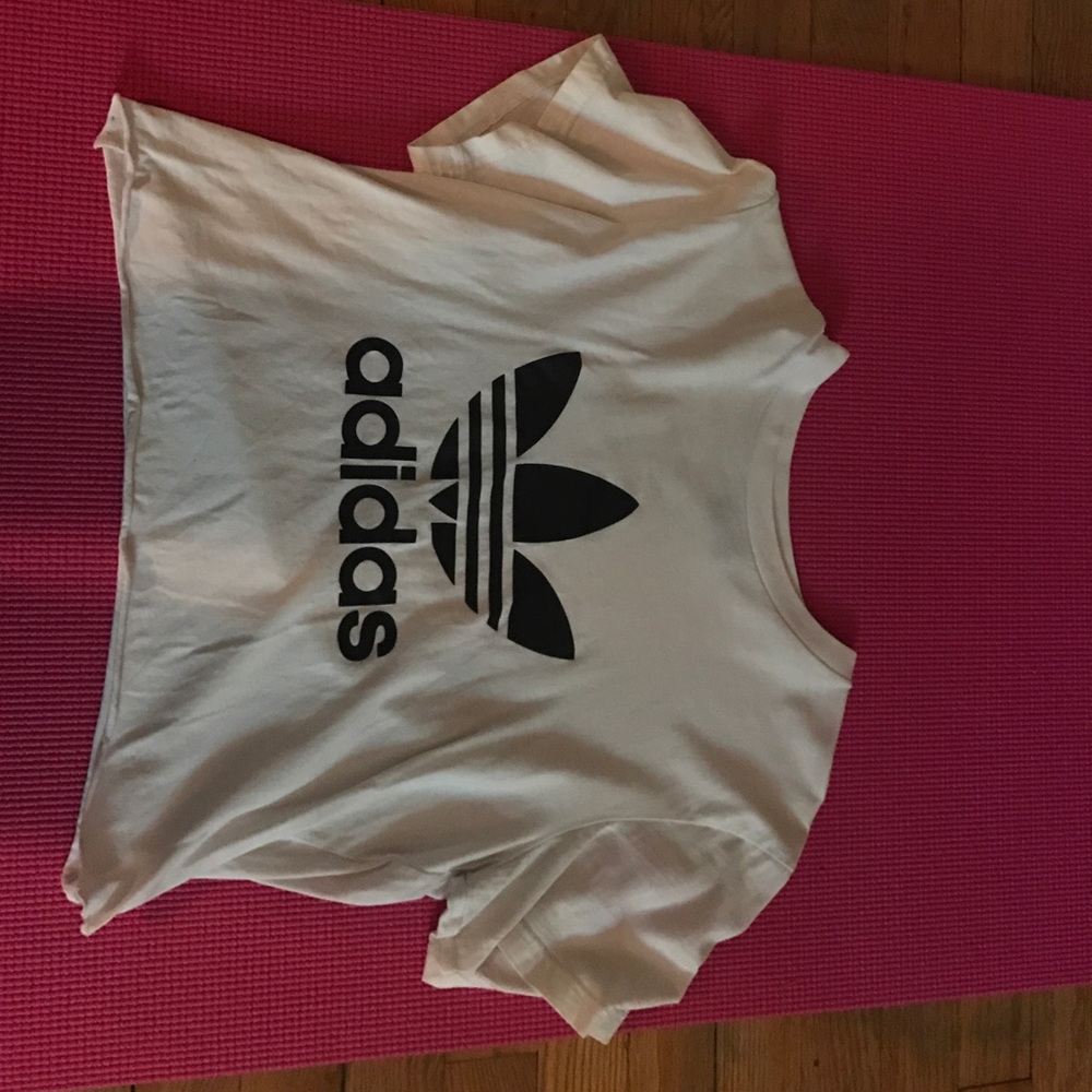 Adidas White/Black Cropped Top