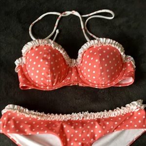 Polka dot ruffle bikini top