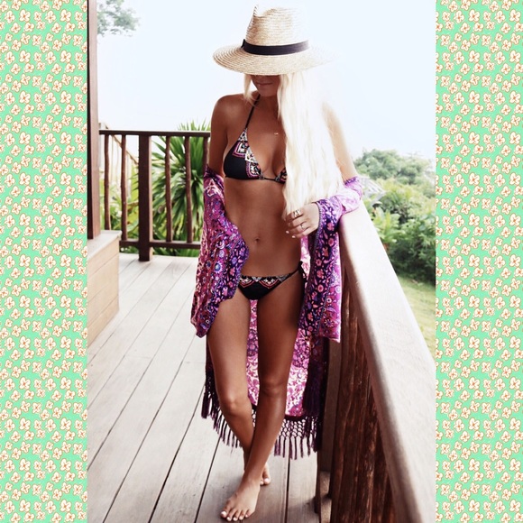 New! Boho Bohemian Violet Festival Fringe Kimono - Picture 3 of 8