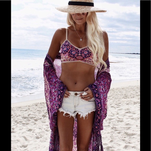 New! Boho Bohemian Violet Festival Fringe Kimono - Picture 4 of 8