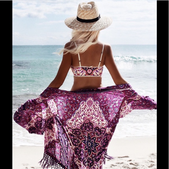 New! Boho Bohemian Violet Festival Fringe Kimono - Picture 5 of 8