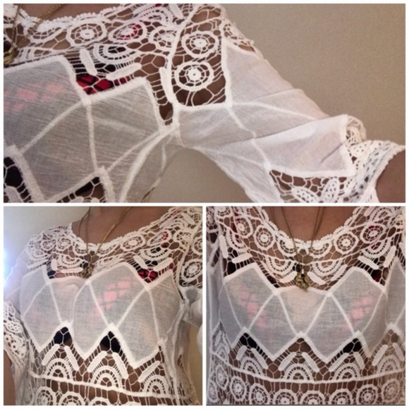 White Lace Beach Bikini Coverup Sexy Tunic Dress - Picture 3 of 7