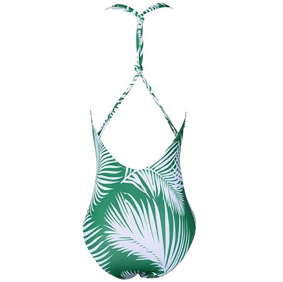 Palm Leaf Deep V neck one piece swimsuit, size L - Picture 2 of 5