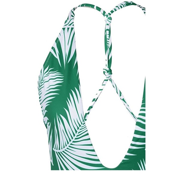 Palm Leaf Deep V neck one piece swimsuit, size L - Picture 3 of 5