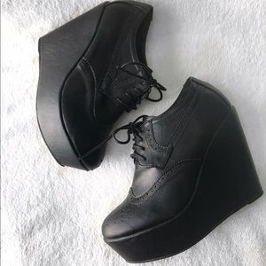 Black Lace Up Wedge Booties
